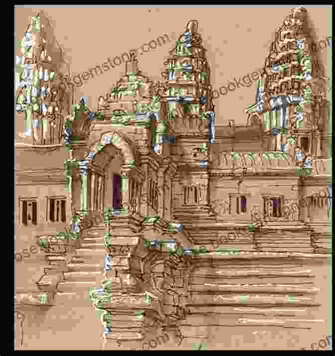 A Pen And Ink Sketch Of A Cambodian Temple With Watercolor Washes Pen Ink And Watercolor Sketching 2 Temples Of Cambodia: Learn To Draw And Paint Stunning Illustrations In 10 Step By Step Exercises