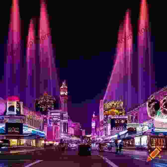 A Vibrant Depiction Of Las Vegas's Bustling Nightlife, With Neon Lights Illuminating The Streets And Crowds Gathered Outside The City's Famous Clubs. Greetings From Las Vegas Peter Moruzzi